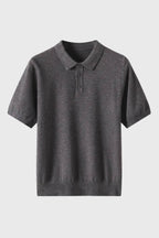 Men's Knitted Polo Shirt with Ribbed Hem