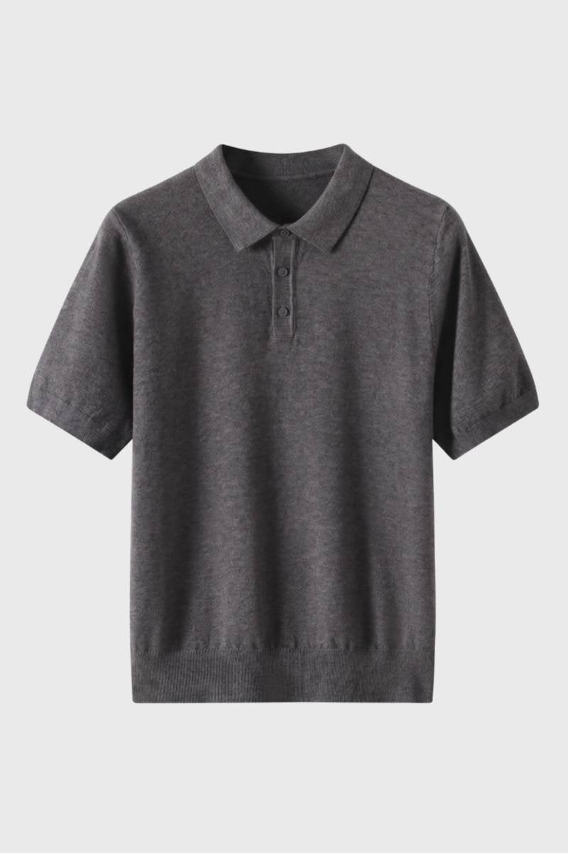 Men's Knitted Polo Shirt with Ribbed Hem