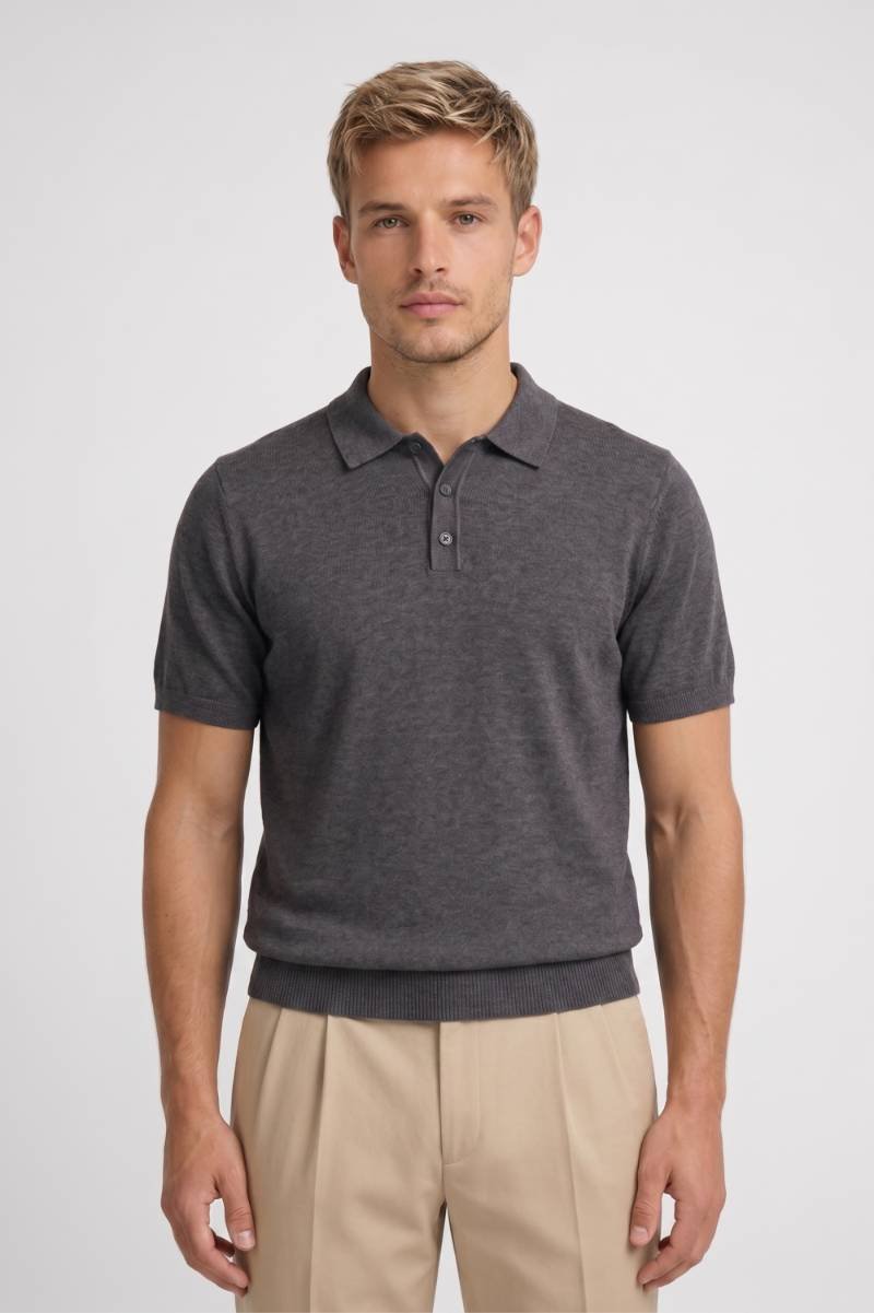 Men's Knitted Polo Shirt with Ribbed Hem