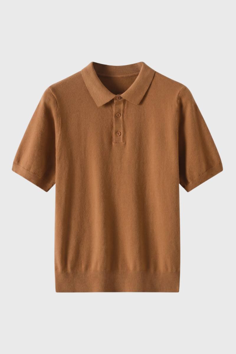 Men's Knitted Polo Shirt with Ribbed Hem