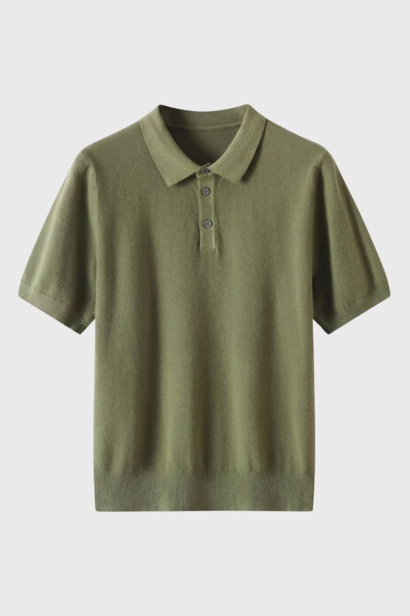 Men's Knitted Polo Shirt with Ribbed Hem