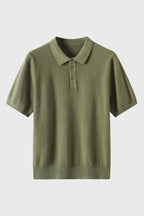 Men's Knitted Polo Shirt with Ribbed Hem