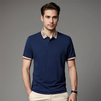 Men's Contrast Collar Polo Shirt Refined Smart Casual Style