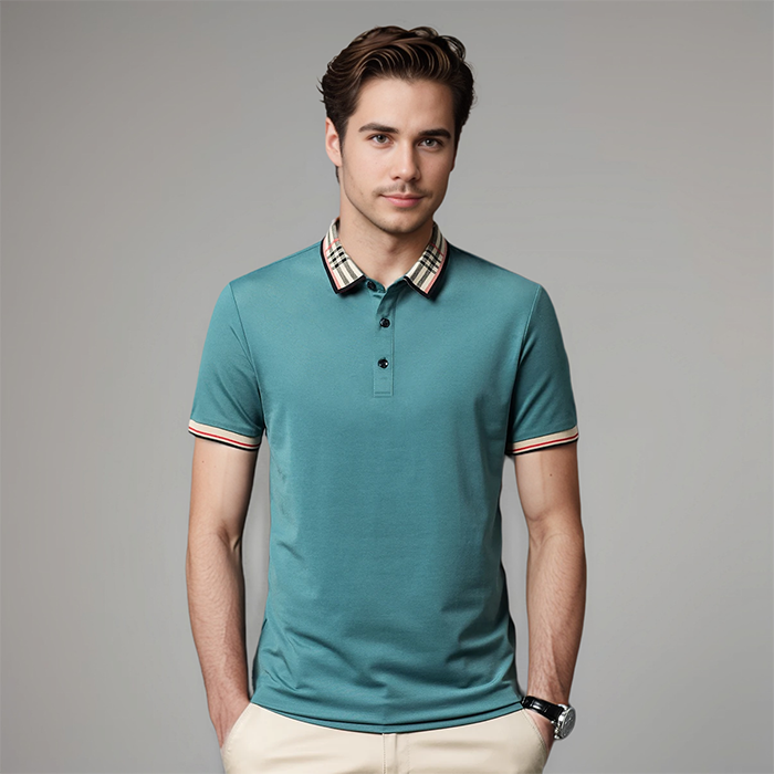 Men's Contrast Collar Polo Shirt Refined Smart Casual Style
