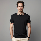 Men's Contrast Collar Polo Shirt Refined Smart Casual Style