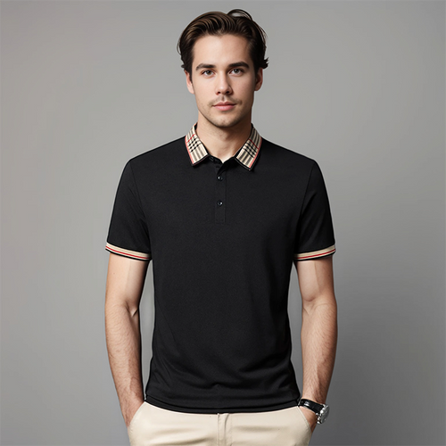 Men's Contrast Collar Polo Shirt Refined Smart Casual Style