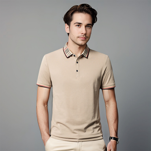 Men's Contrast Collar Polo Shirt Refined Smart Casual Style