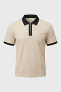 Men's Textured Zip Polo Shirt with Chest Pocket