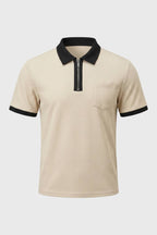 Men's Textured Zip Polo Shirt with Chest Pocket