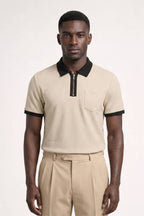 Men's Textured Zip Polo Shirt with Chest Pocket