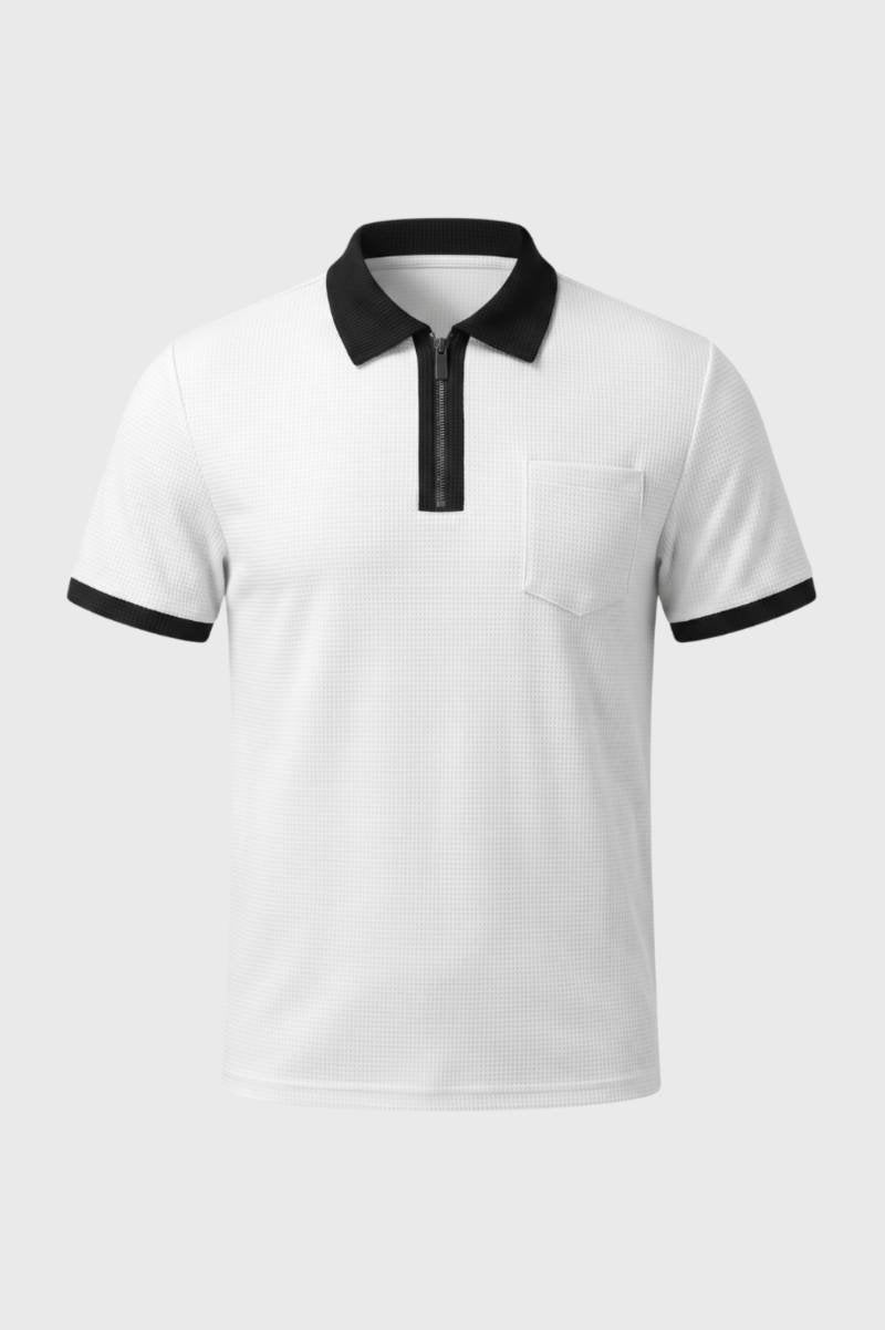 Men's Textured Zip Polo Shirt with Chest Pocket