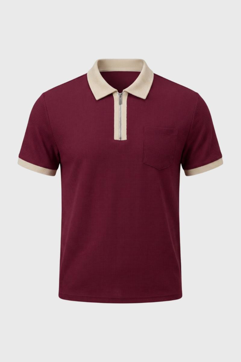 Men's Textured Zip Polo Shirt with Chest Pocket