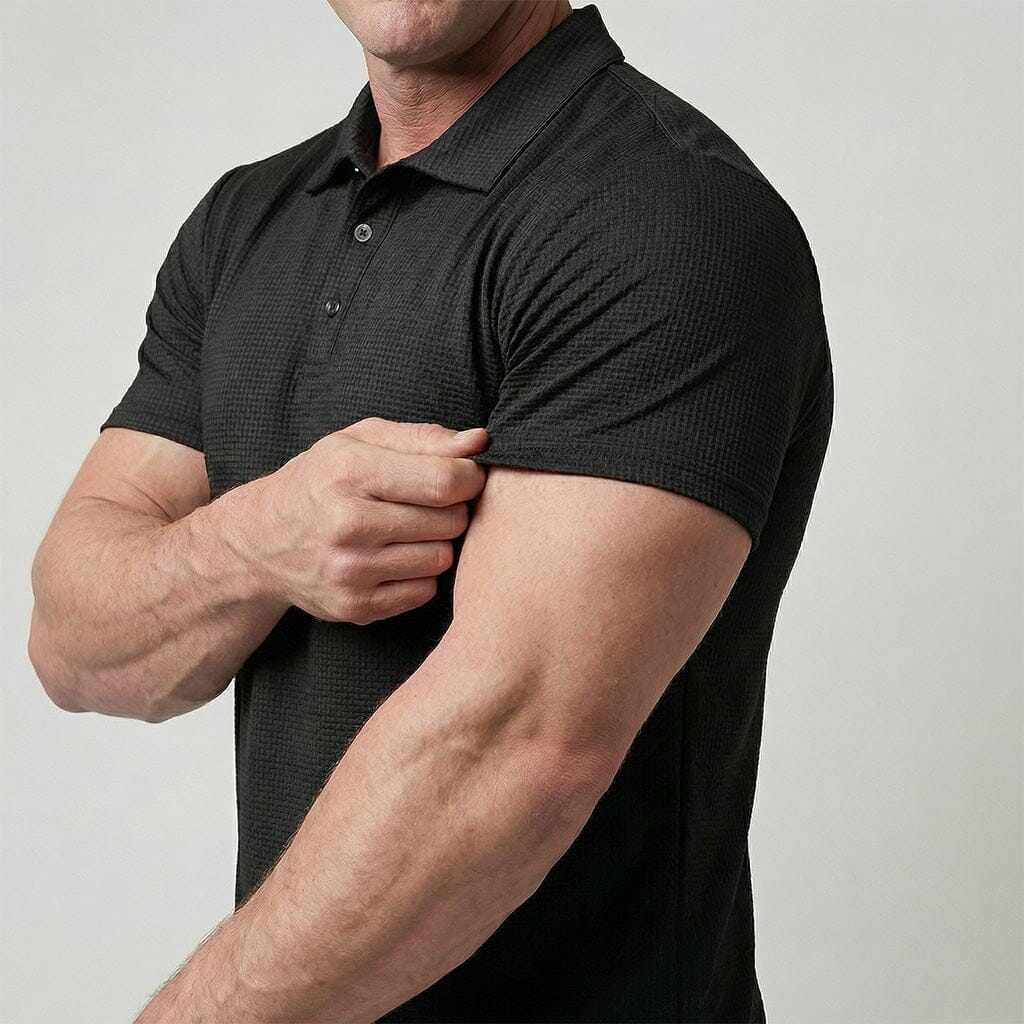 Men's Textured Stretch Polo Shirt Breathable Smart Casual Top