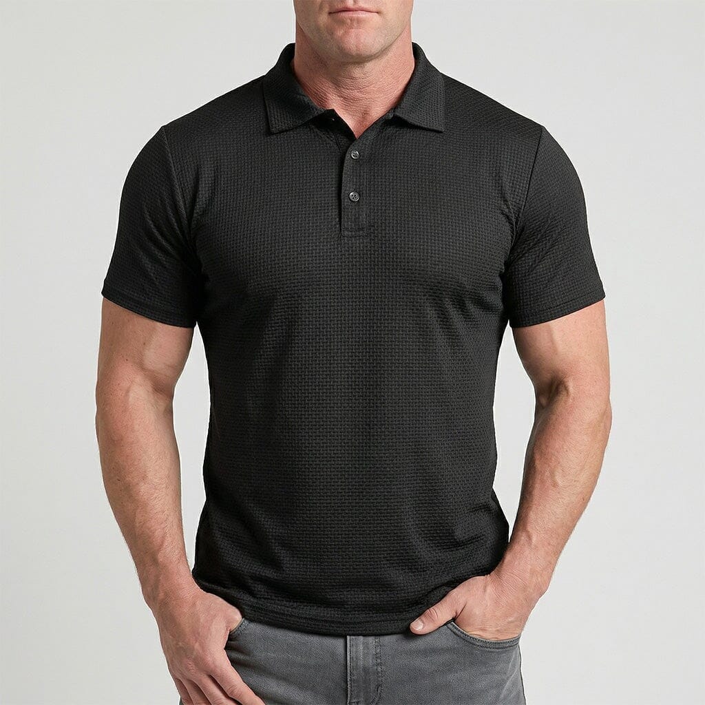 Men's Textured Stretch Polo Shirt Breathable Smart Casual Top