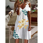 Women's A-Line Dress Feather Print Cold Shoulder Summer