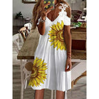 Women's A-Line Dress Feather Print Cold Shoulder Summer