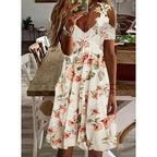 Women's A-Line Dress Feather Print Cold Shoulder Summer