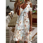 Women's A-Line Dress Feather Print Cold Shoulder Summer