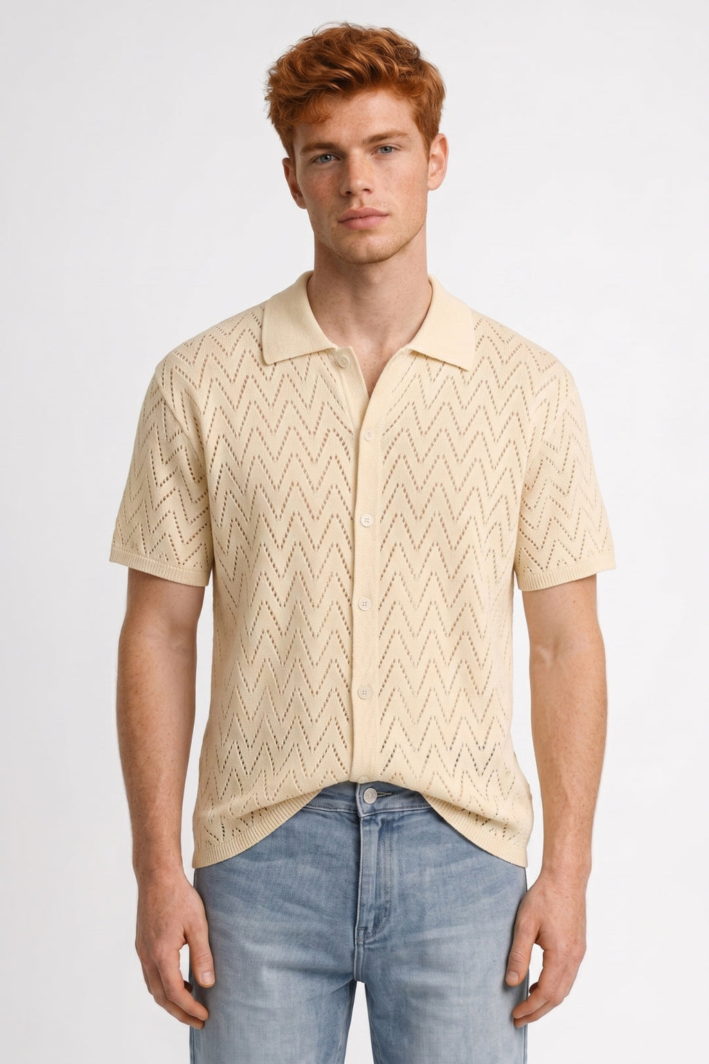 Men's Printed Polo Button Front Knit Shirt