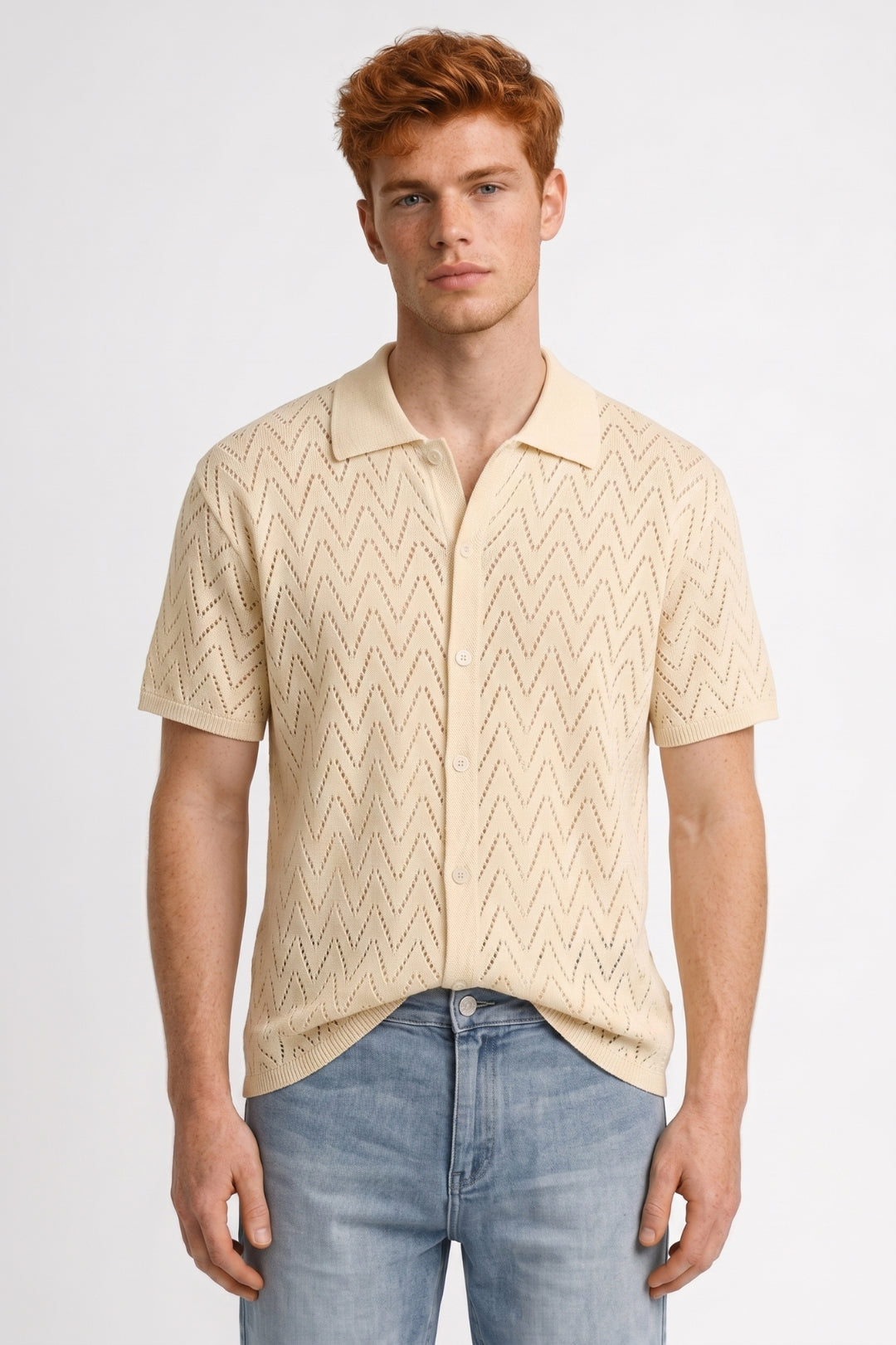 Men's Printed Polo Button Front Knit Shirt