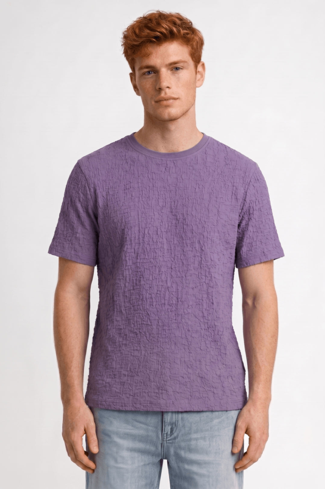 Men's Crinkle Texture T Shirt Relaxed Crew Neck Top