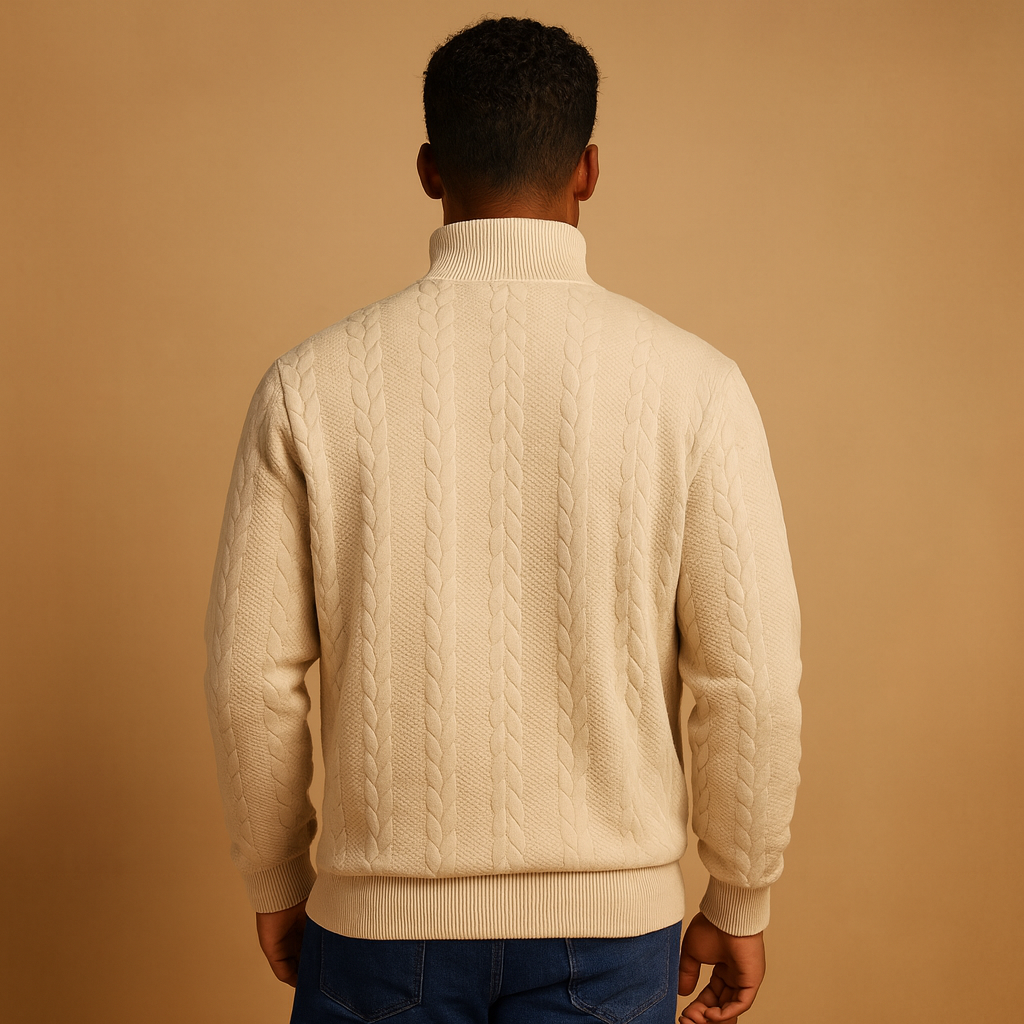 Men's Stand Collar Quarter-Zip Cable Pullover
