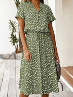 Women's Midi Summer Dress Adjustable Waist Lightweight Printed