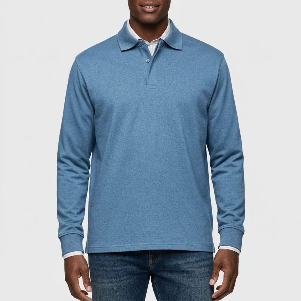 Men's Smart Casual Polo Shirt Long Sleeve Collared Top