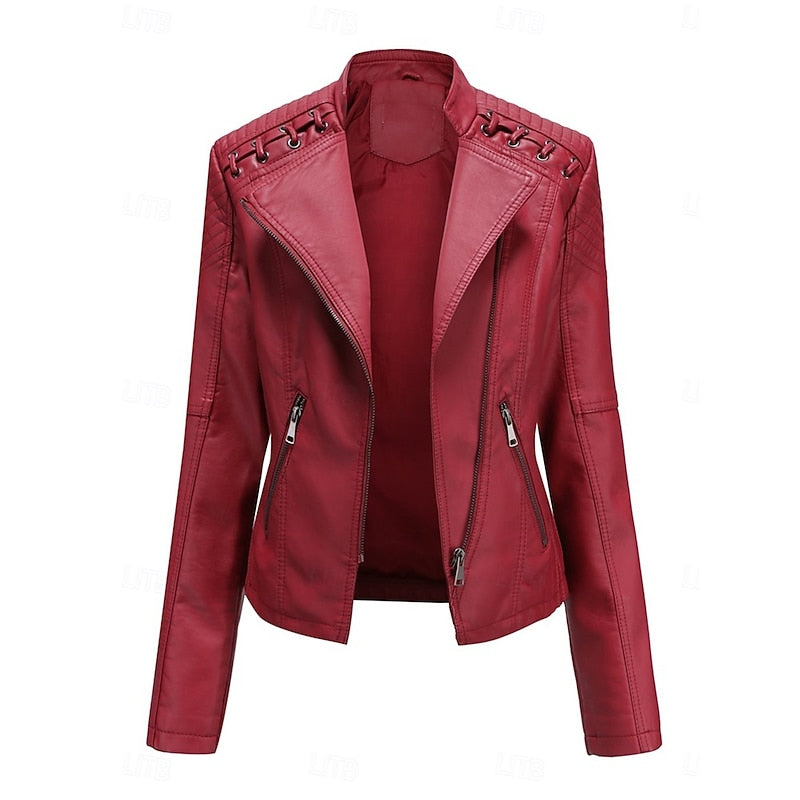 Women's Classic Fitted Biker Jacket - Red