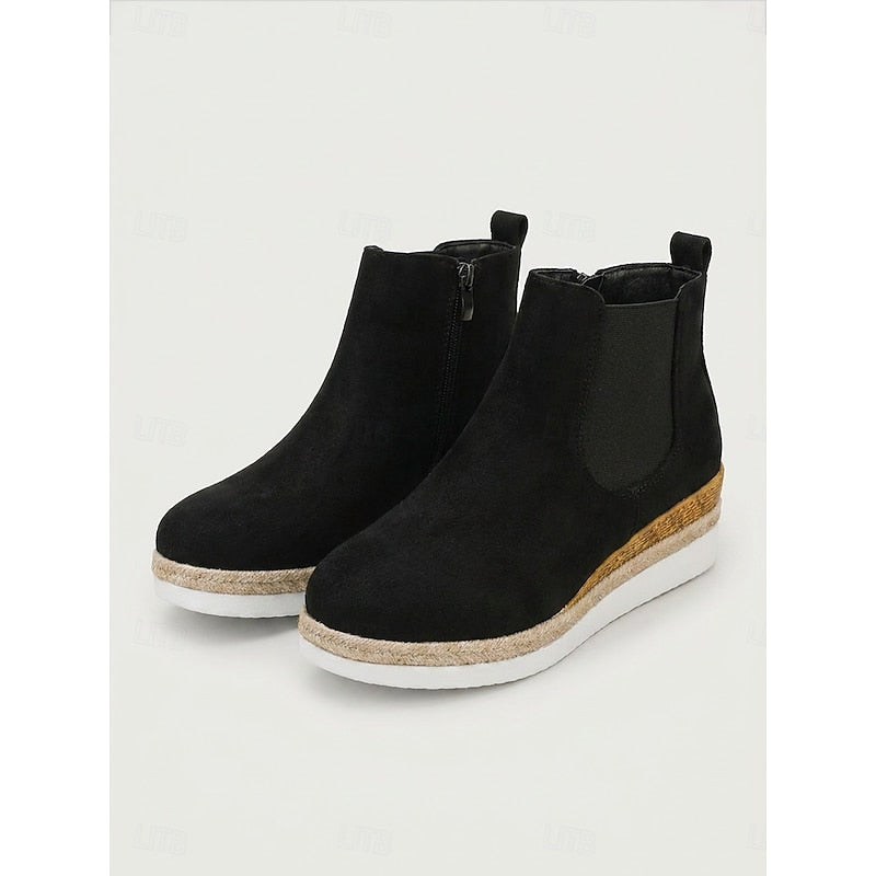 Women's Easy-Zip Low Wedge Booties with Stretch Sides - Black