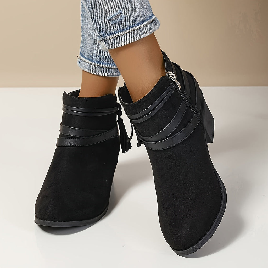 Women's Tassel Ankle Boots with Block Heel