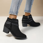 Women's Tassel Ankle Boots with Block Heel