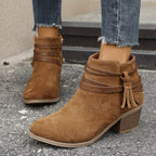 Women's Tassel Ankle Boots with Block Heel