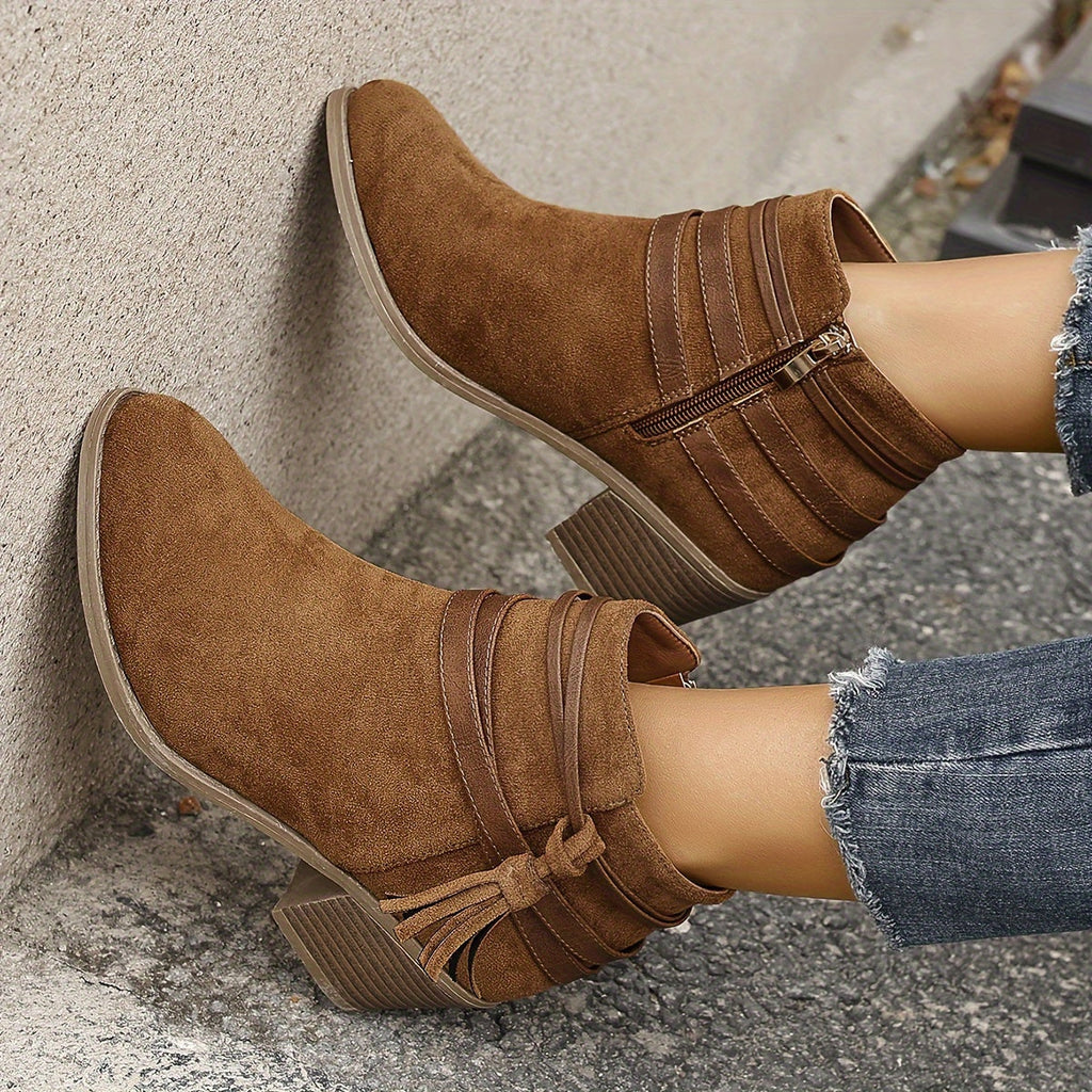 Women's Tassel Ankle Boots with Block Heel