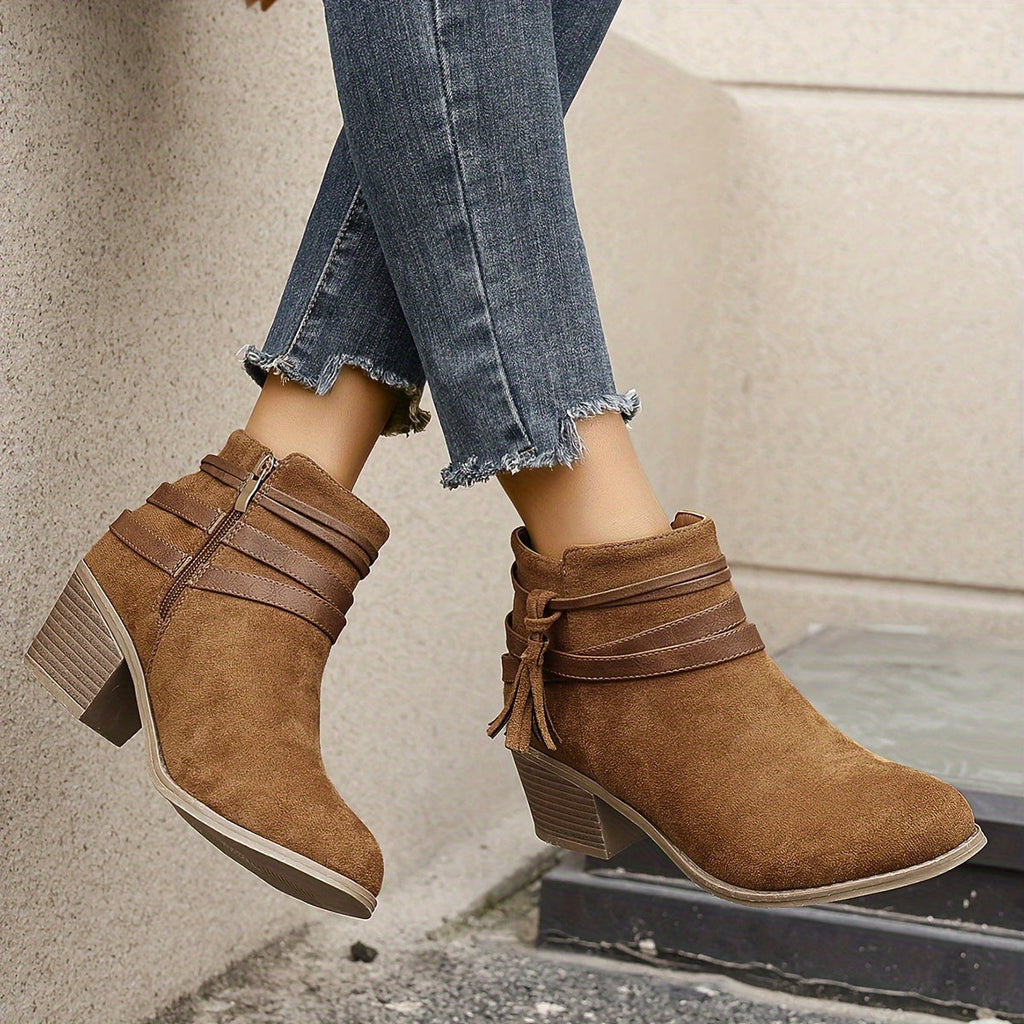 Women's Tassel Ankle Boots with Block Heel