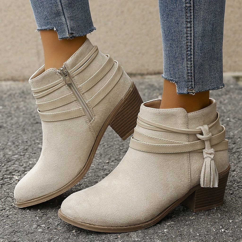 Women's Tassel Ankle Boots with Block Heel