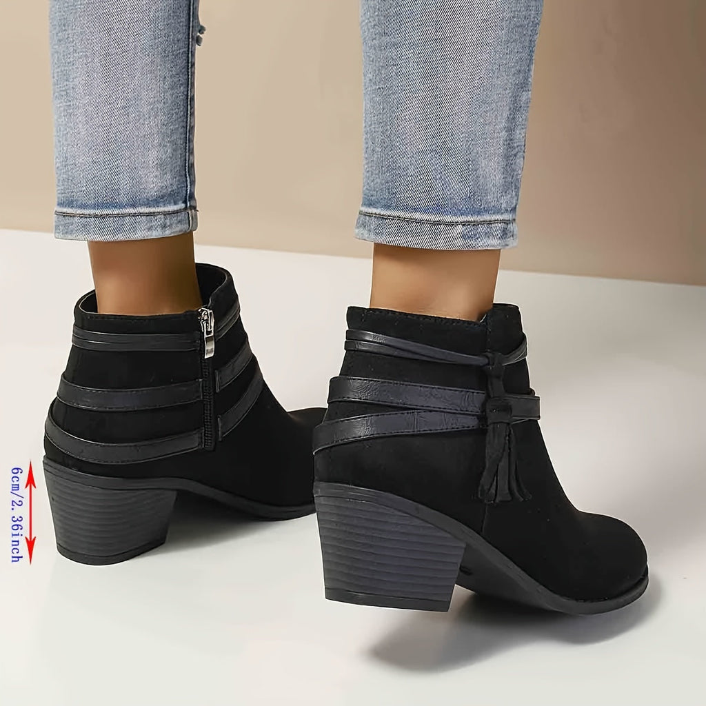 Women's Tassel Ankle Boots with Block Heel