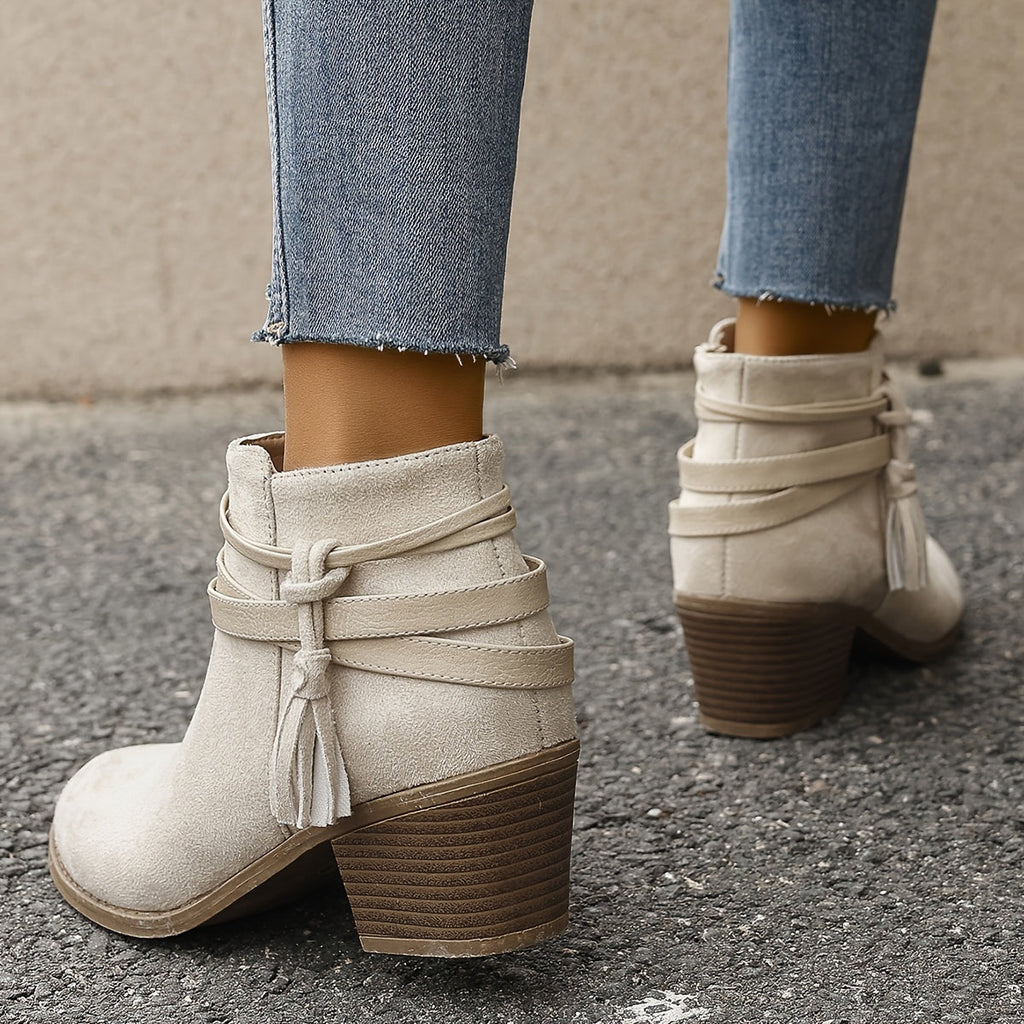 Women's Tassel Ankle Boots with Block Heel