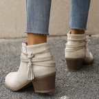 Women's Tassel Ankle Boots with Block Heel