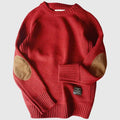Men's Warm Crew Neck Jumper with Elbow Patches Knit