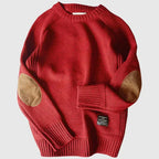 Men's Warm Crew Neck Jumper with Elbow Patches Knit