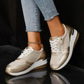 Women's Metallic Mesh-Panel Chunky Lace-Up Shoes - Gold