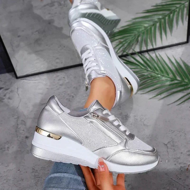 Women's Metallic Mesh-Panel Chunky Lace-Up Shoes