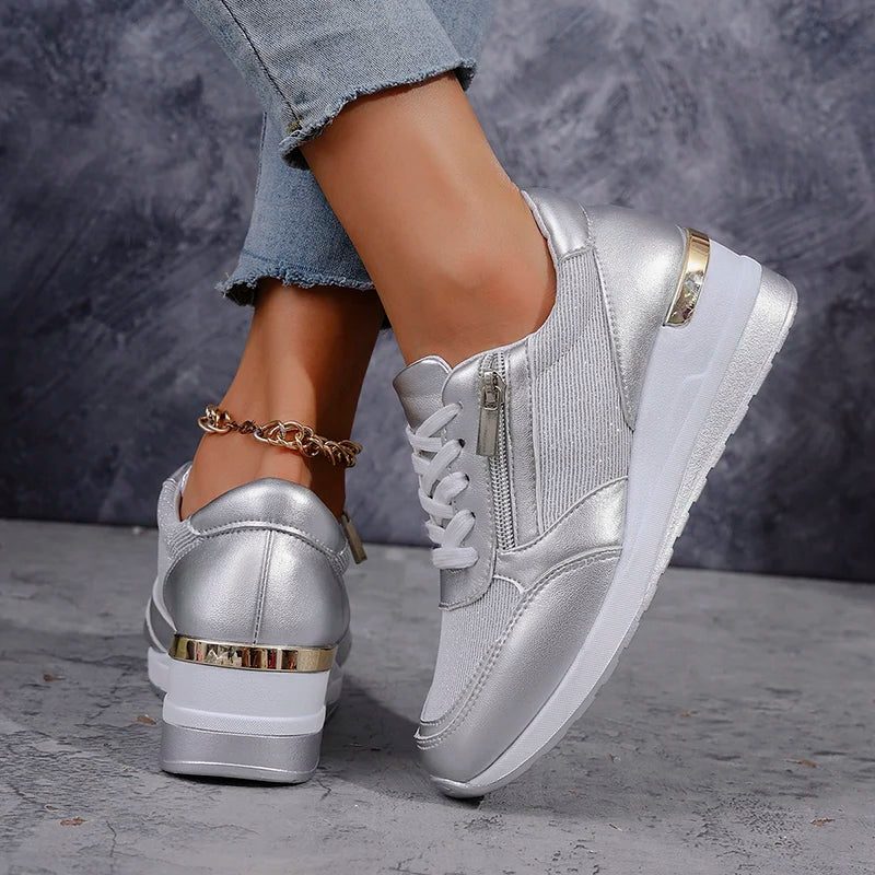 Women's Metallic Mesh-Panel Chunky Lace-Up Shoes