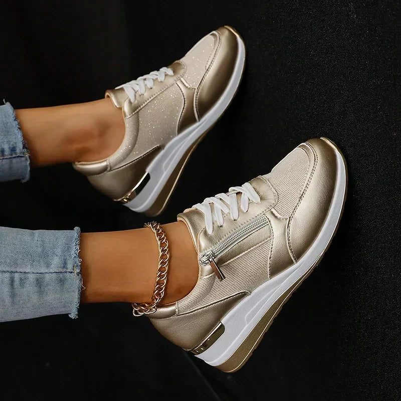 Women's Metallic Mesh-Panel Chunky Lace-Up Shoes