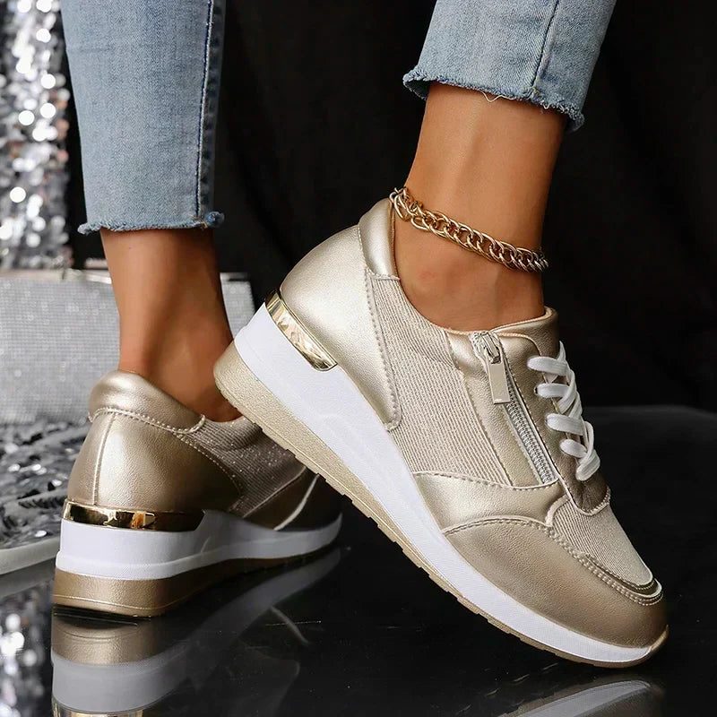 Women's Metallic Mesh-Panel Chunky Lace-Up Shoes