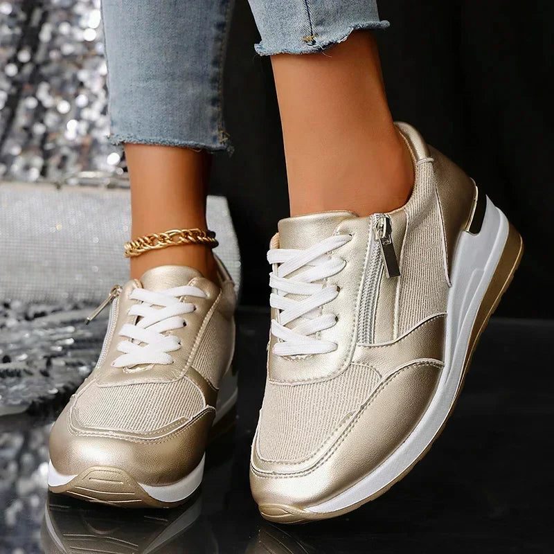 Women's Metallic Mesh-Panel Chunky Lace-Up Shoes
