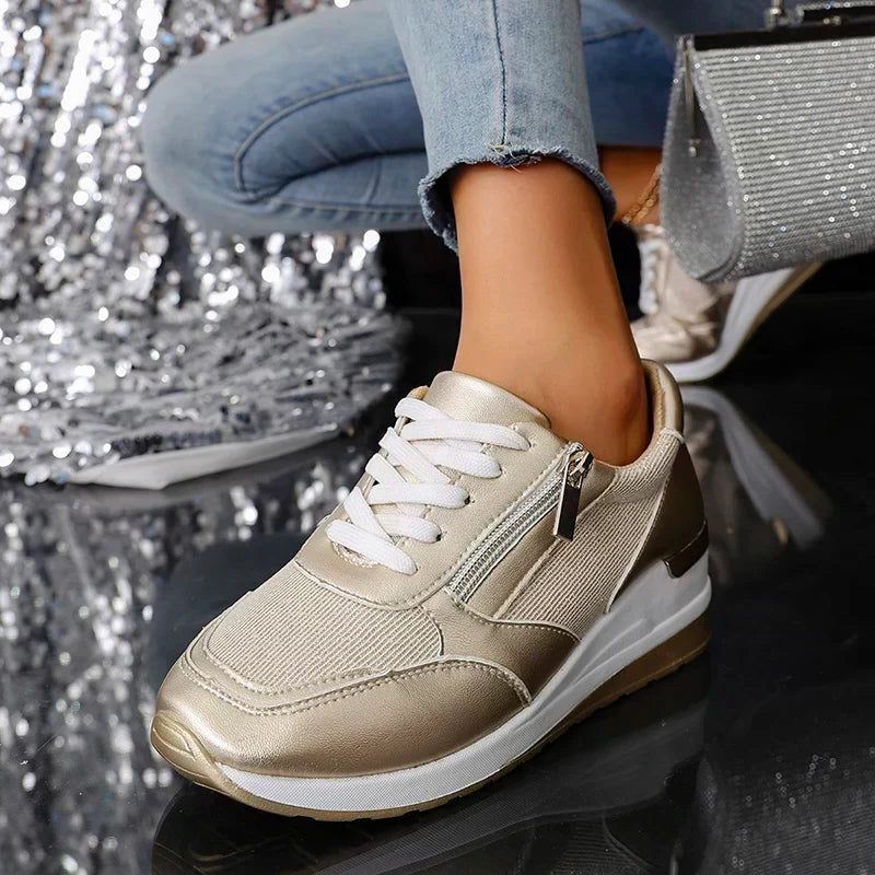 Women's Metallic Mesh-Panel Chunky Lace-Up Shoes