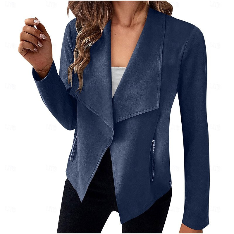 Women's Lightweight Open-Front Cascade Collar Jacket - Navy Blue