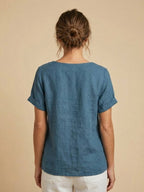 Women's Linen Round Neck Button Blouse